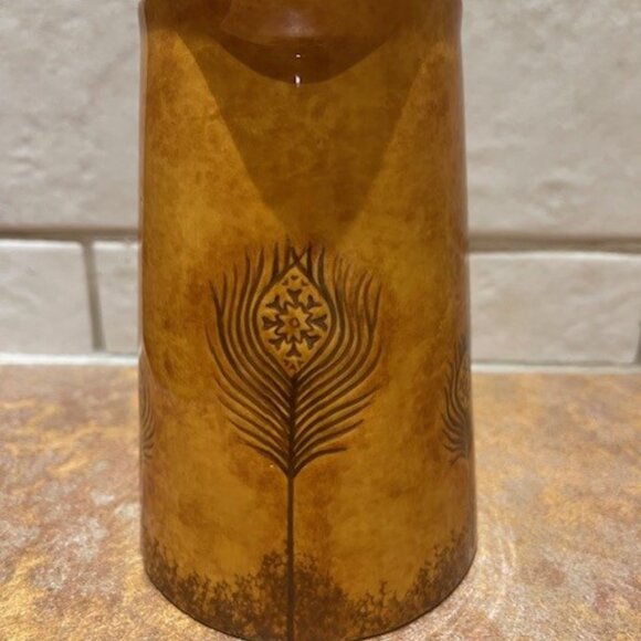 Grasslands Road Vintage Pitcher with Feather Pattern Hand Painted Pottery - Picture 5 of 7